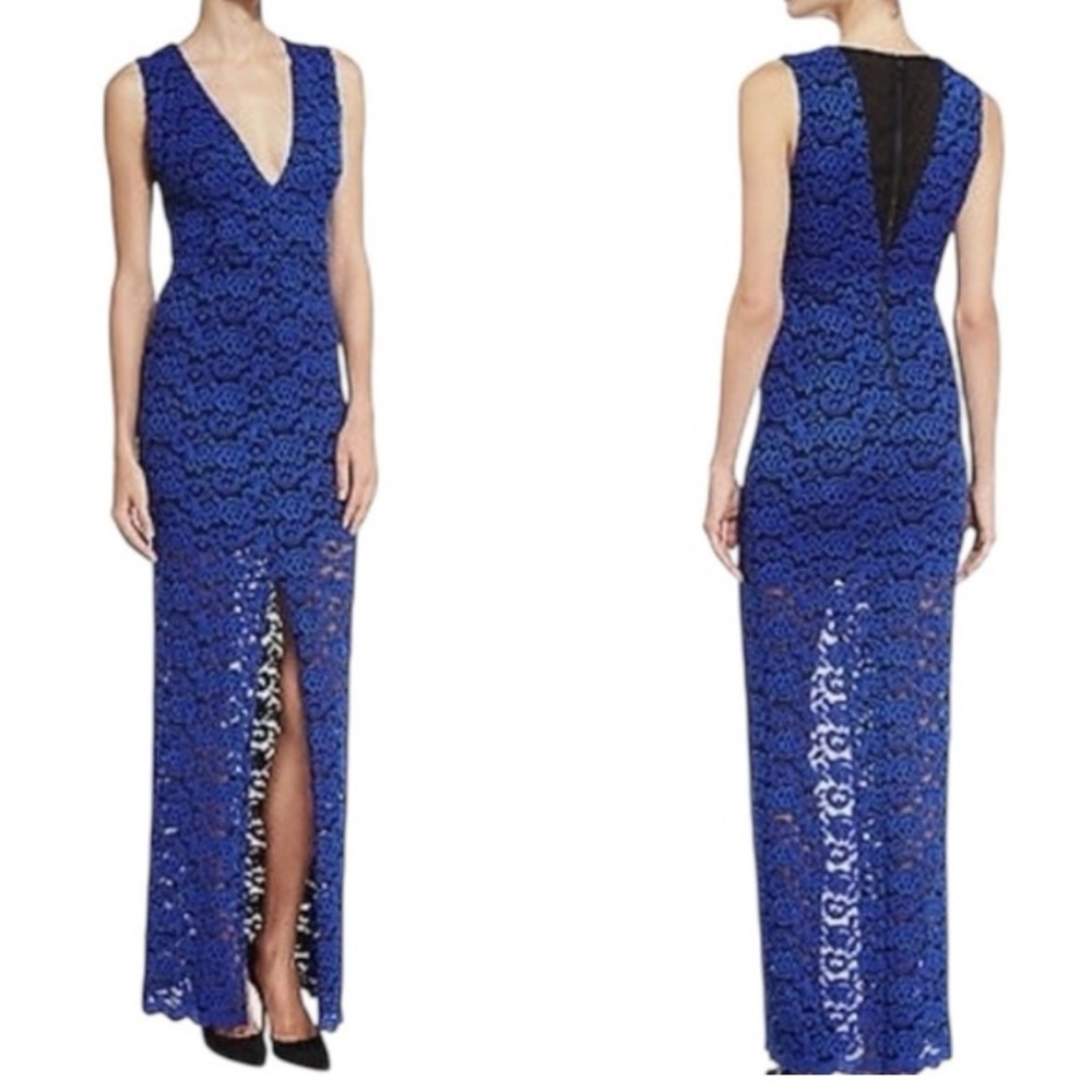 Alice + Olivia Kahlo Blue Lace Maxi Dress